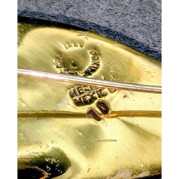 Signed Los Castillo Taxco Mexico Brass & Abalone Fish Shaped Brooch - Picture 4 of 5